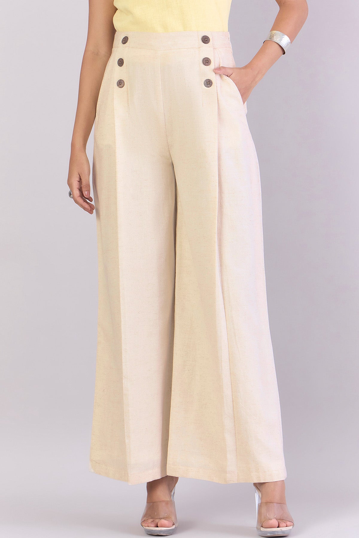 Buy Off-White Linen Pleated Trousers by PowerSutra for women online at ScrollnShops